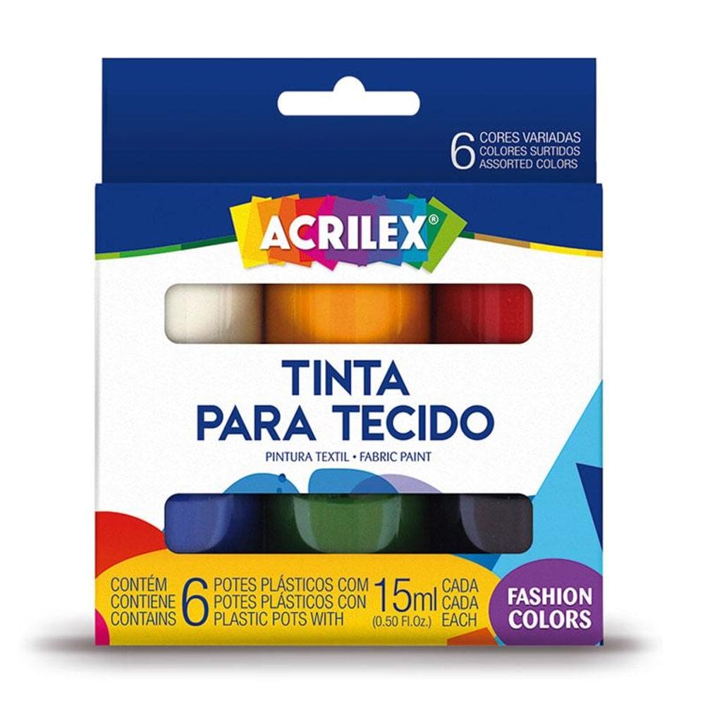 Tinta p/ tecido 6 cores 15ml Acrilex