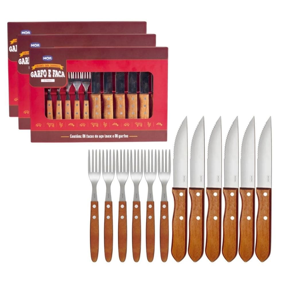 Jogo De Talheres Faqueiro Churrasco Jumbo 36 Peças Mor