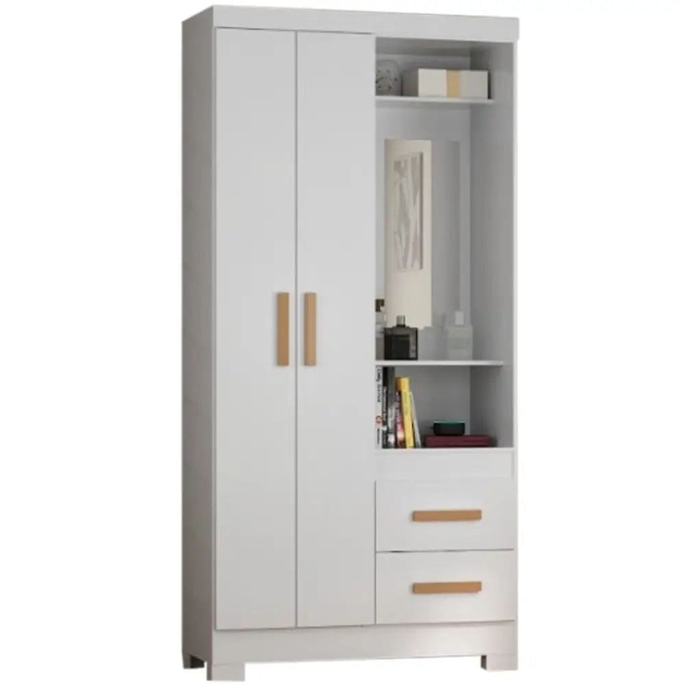 Guarda Roupa Capelinha Atualle Solteiro com Espelho 2 Portas 2 Gavetas Cor Branco