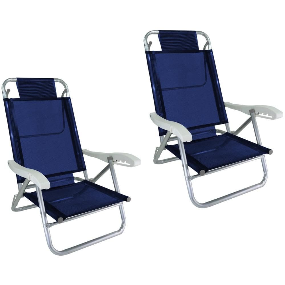 Kit 2 Cadeira de Praia Alumínio 5 Posições Azul Marinho Zaka