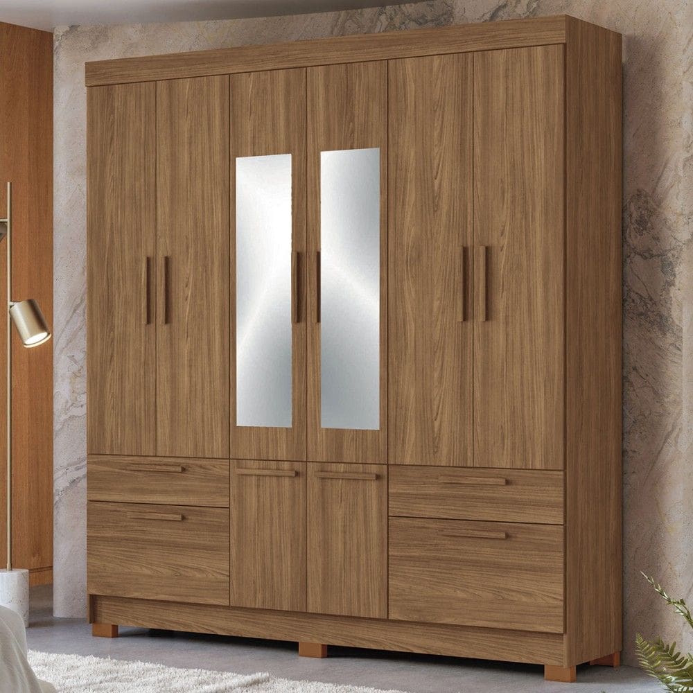 Guarda-Roupa Casal Marilena 6 Portas 9 Gavetas Jatoba com Espelho - Pnr Móveis