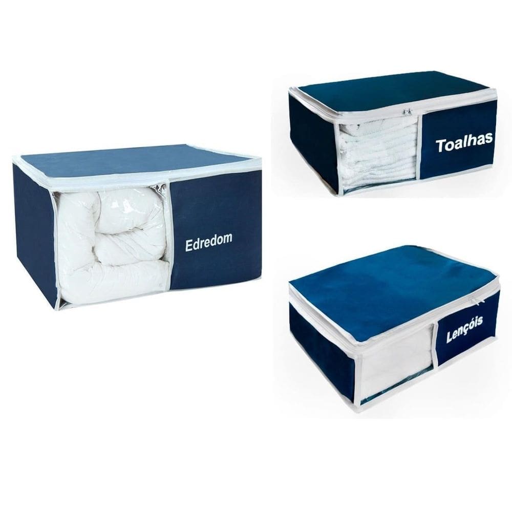 Organizador De Edredom Lençol Toalha Azul Marinho 3 Peças