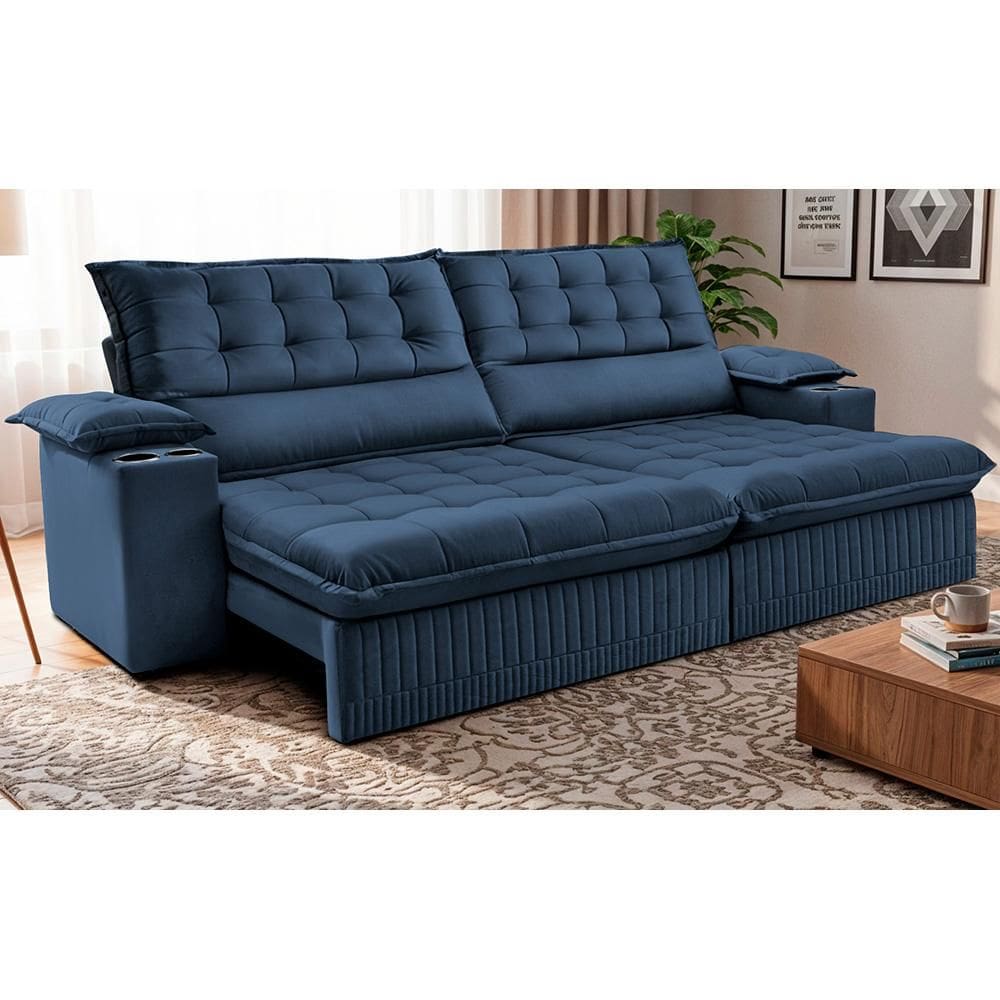Sofá Retrátil e Reclinável 2,80m Molas Ensacadas Dream. Velusoft Cama inBox