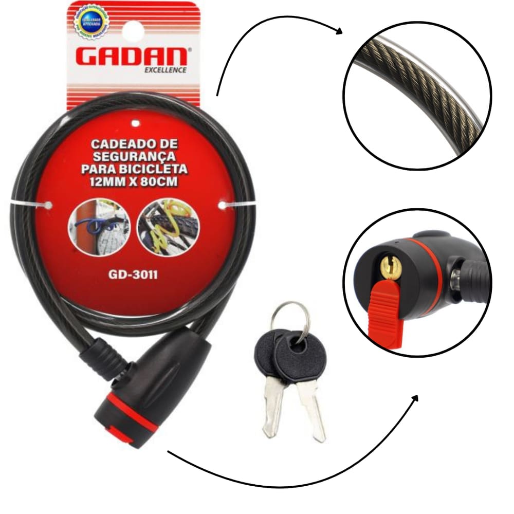 Trava cabo de aço cadeado segurança bike bicicleta moto espiral anti-roubo 80cm 2 chaves