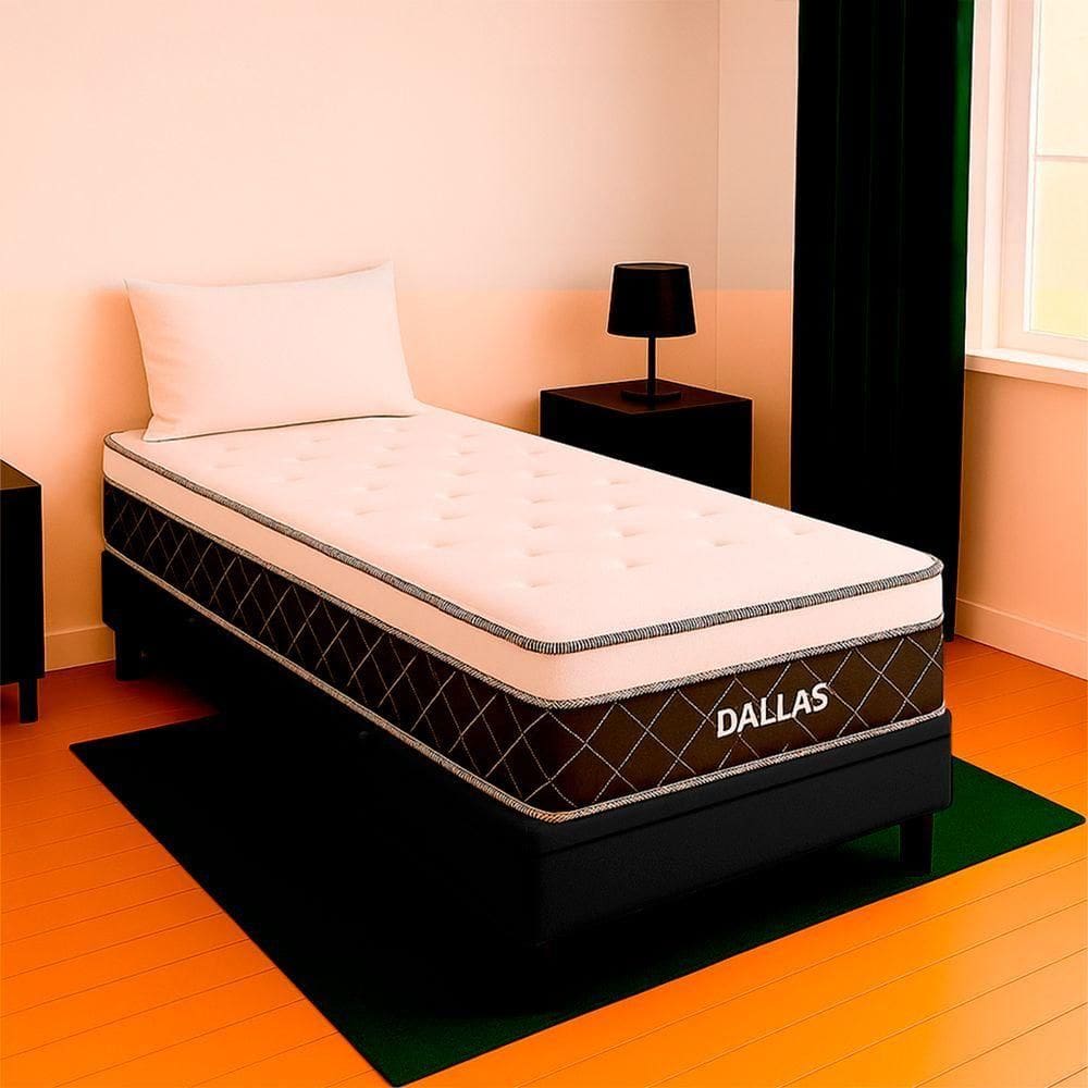 Cama Box Solteirão Preto E Colchão Dallas Molas Vstore