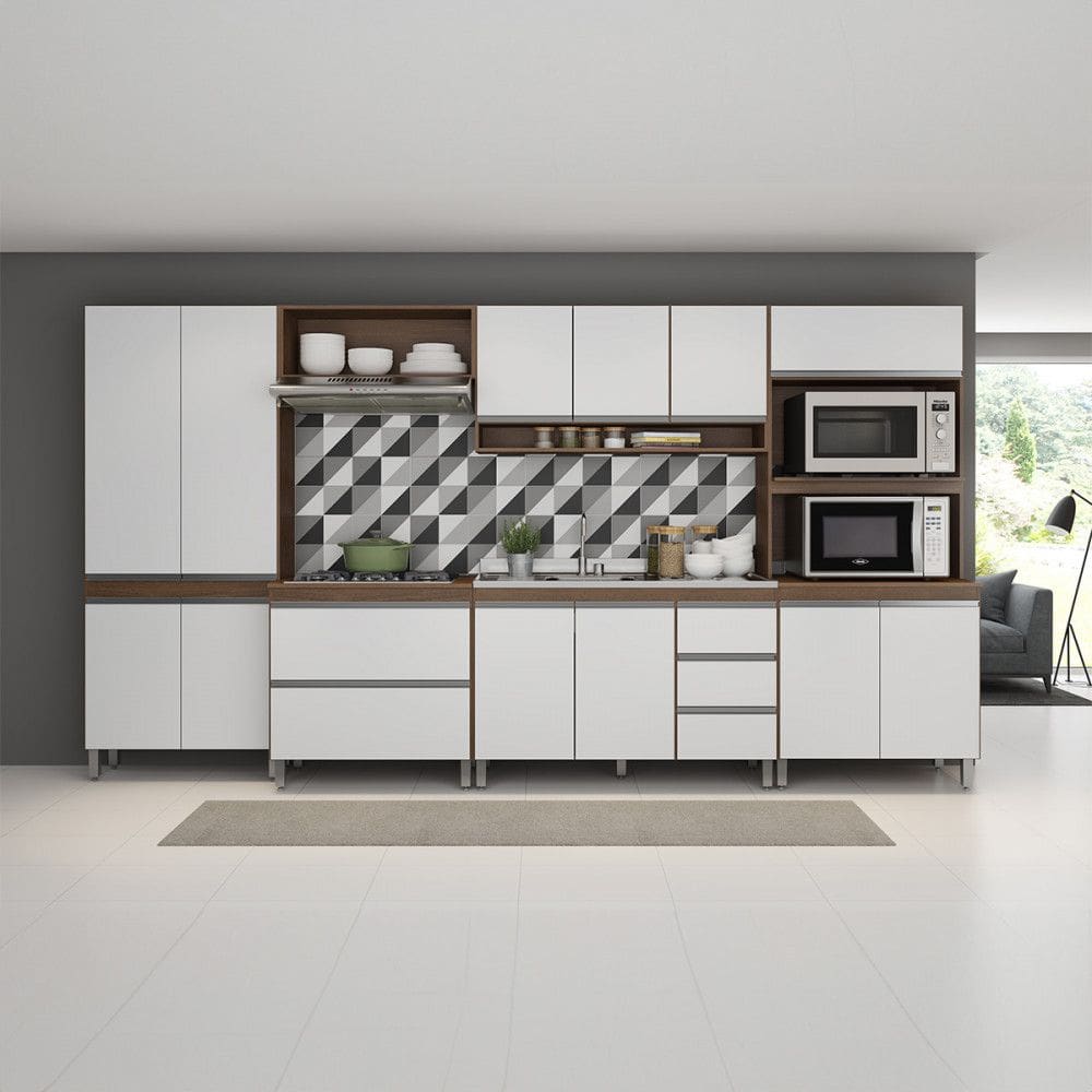 Cozinha Modulada Balcao Pia Armario Nicho Sabrina 360x202Cm 6 Pecas MDP Menu Moveis