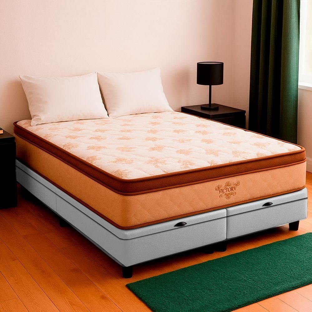 Cama Box Baú Queen Branco E Colchão Victory Molas Vstore