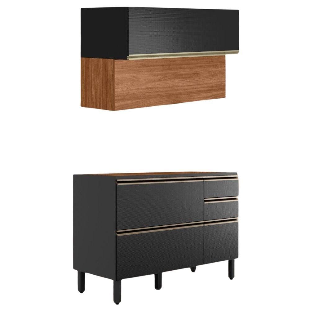 Balcao Pia e Armario Aereo 120 cm Proenca Nogueira Carbono Prime Demartez