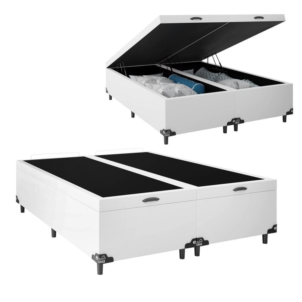 Cama Box Bau Bipartido King Branco Sintetico Premium 47x192x203 - FA Elegante