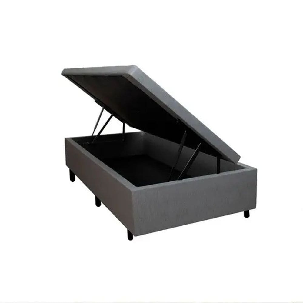 Base Cama Box Bau Solteiro Cinza Suede Premium 47x88x188 - Santo Box FR