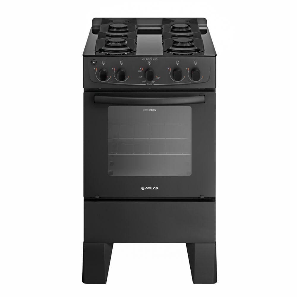 Fogão 4 Bocas Atlas Automático Mesa De Vidro Milão Glass Preto Bivolt