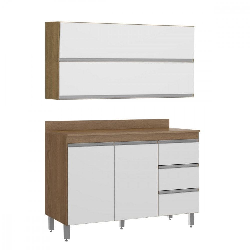 Kit Cozinha Compacta Balcao Tampo Armario Aereo 120cm em MDP Menu Moveis