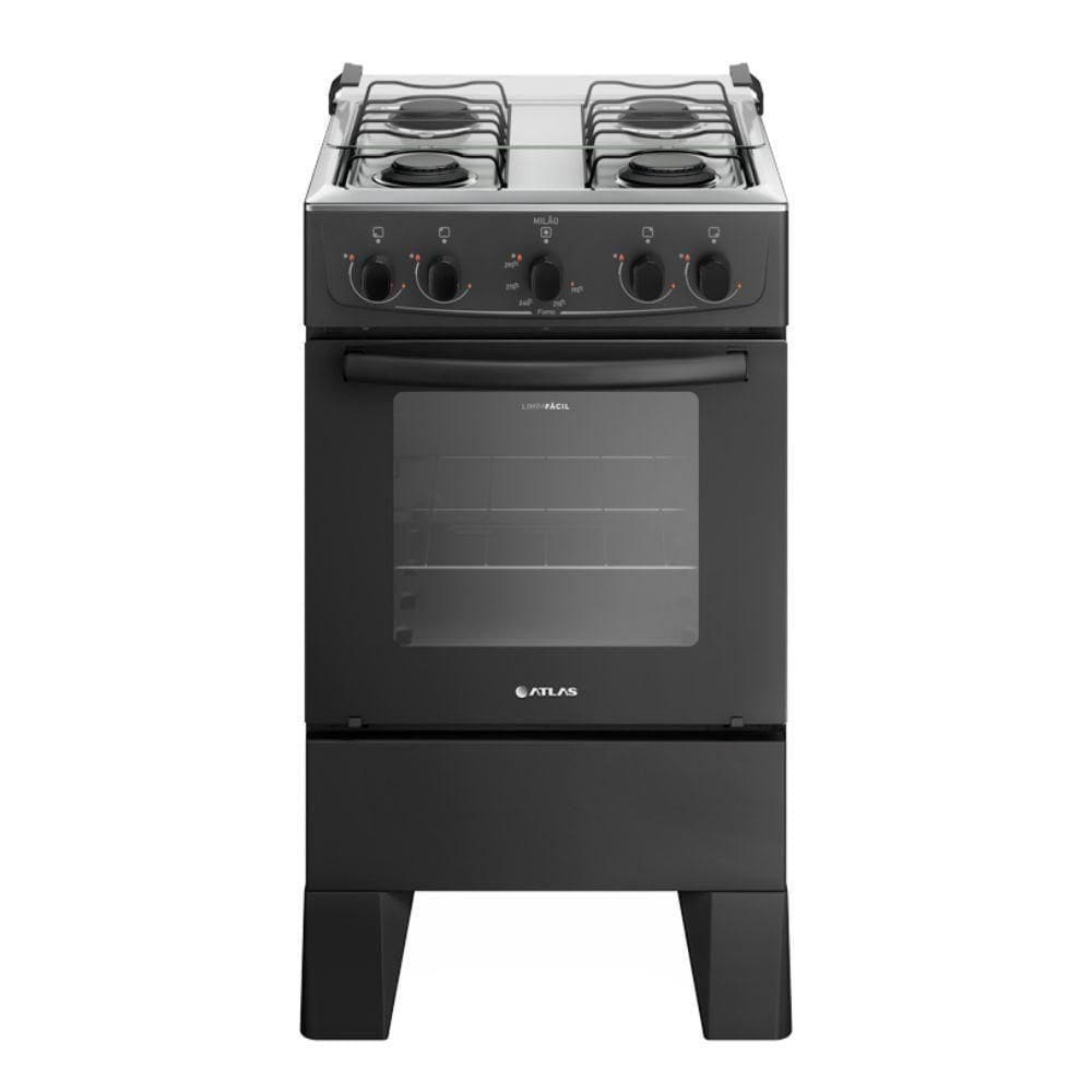 Fogão 4 Bocas Atlas Manual Milão Preto Bivolt