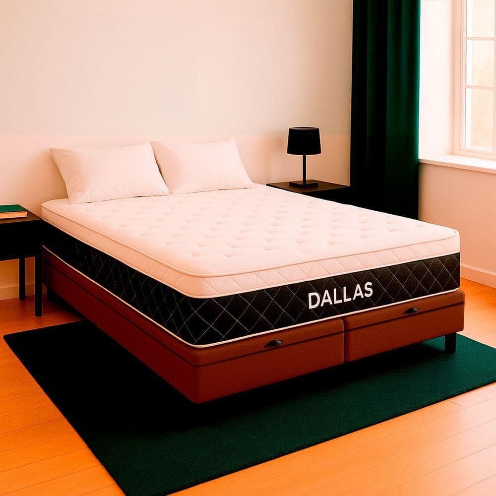 Cama Box Baú King E Colchão Dallas Molas V-store 193x203x20 Marrom