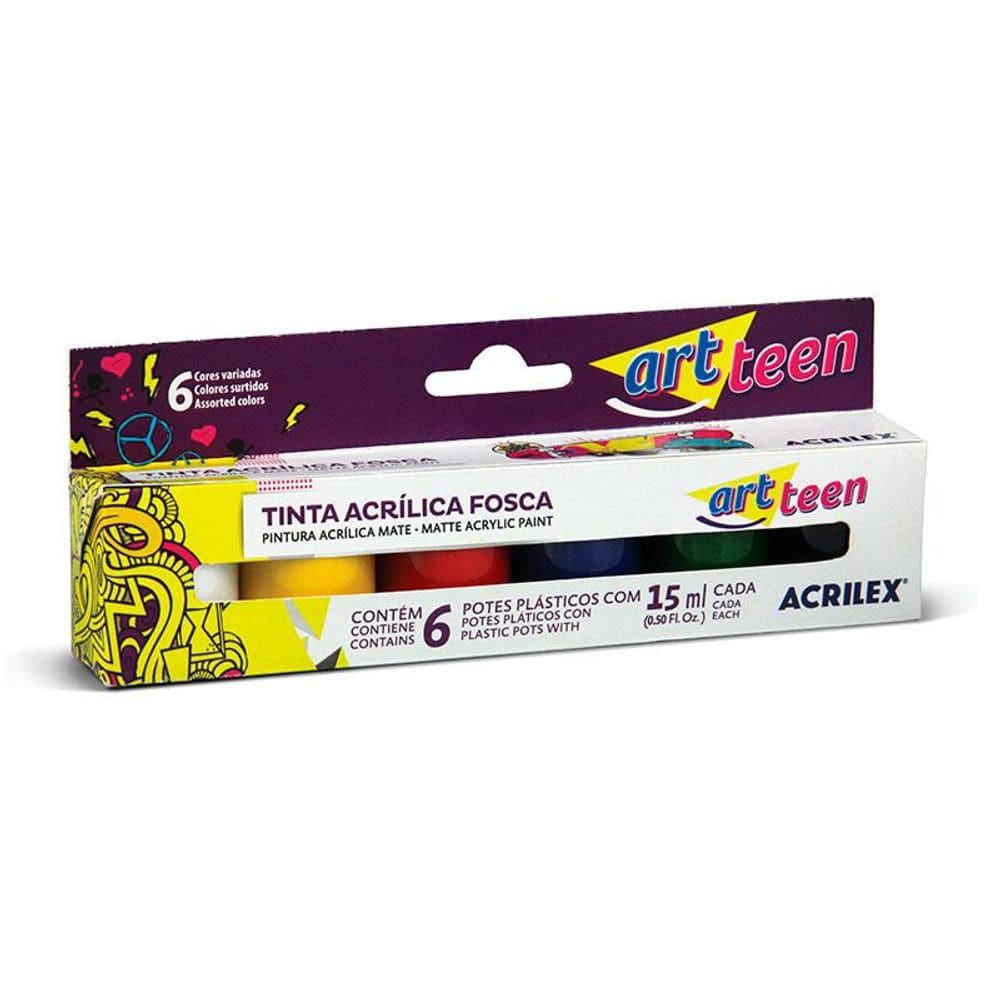 Tinta acrílica fosca 6 cores 15ml 03506 Acrilex