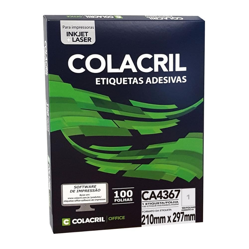 Etiqueta inkjet/laser CA4367 com 100 folhas - Colacril
