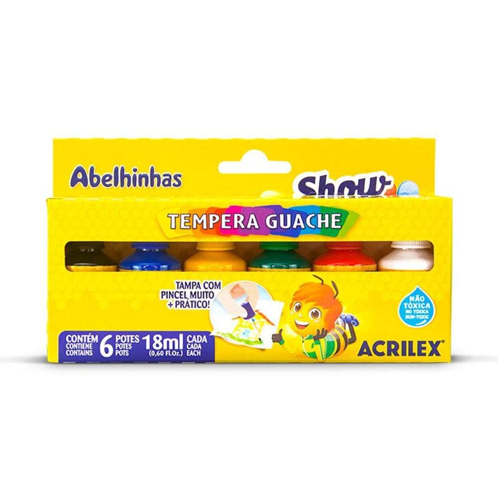 Tinta guache show c/ pincel 6 cores 18ml 02005 Acrilex