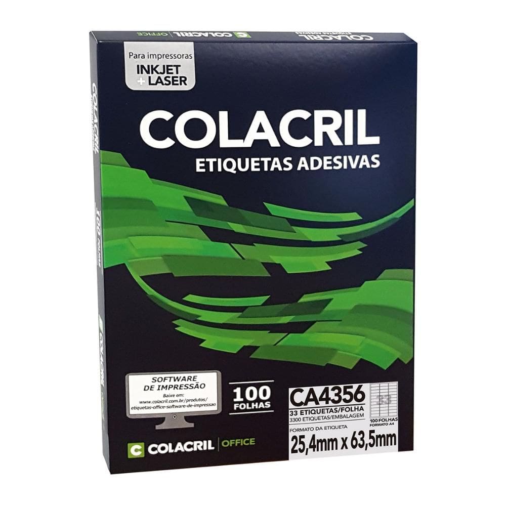 Etiqueta inkjet/laser CA4356 com 100 folhas - Colacril