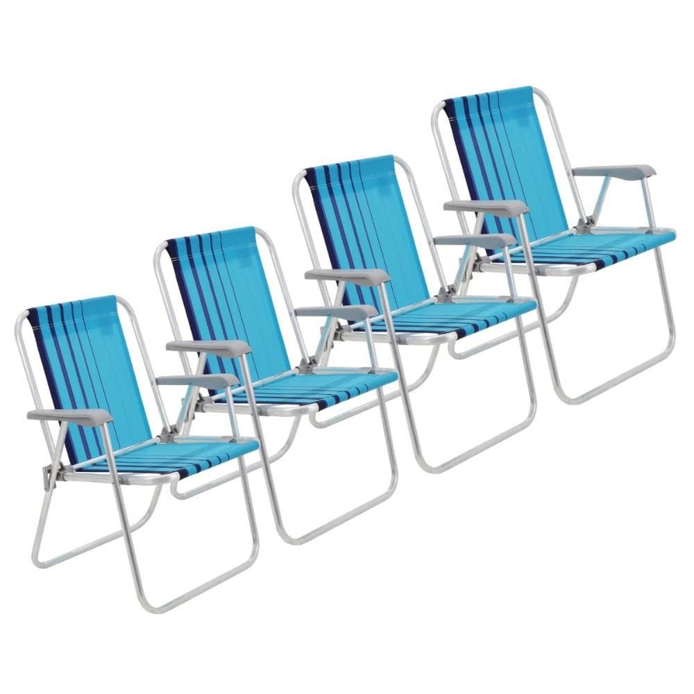 Kit 4 Cadeira de Praia Camping Alumínio Samoa Azul Tramontina