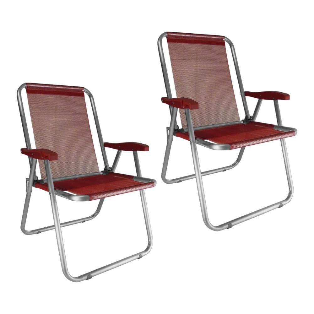 Kit 2 Cadeira Praia Max Alumínio Oversize Vermelho 140kg Zaka