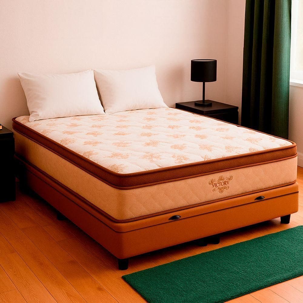 Cama Box Baú Viúvo Bege E Colchão Victory Molas Vstore