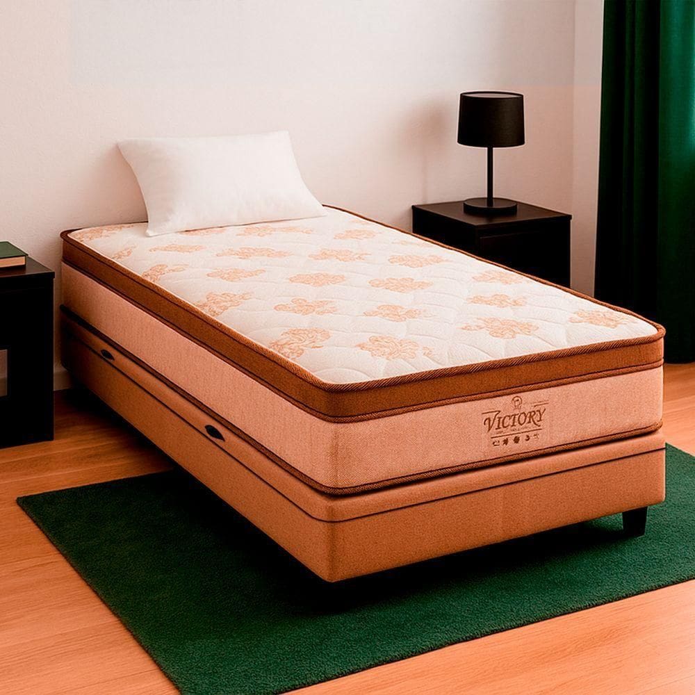 Cama Box Baú Solteirão E Colchão Victory Molas V-store Cor:bege