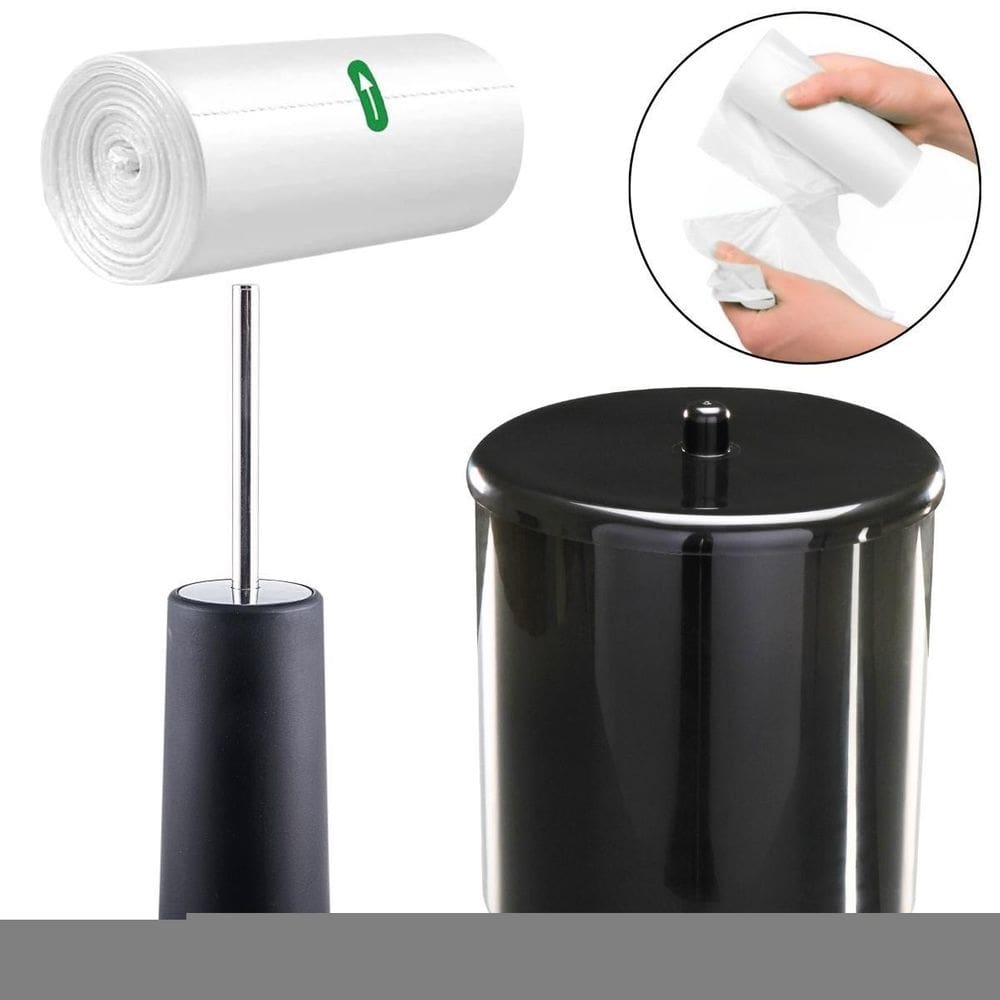 Lixeira 6L Preta + Escova Sanitária + Refil 70 Sacos De Lixo