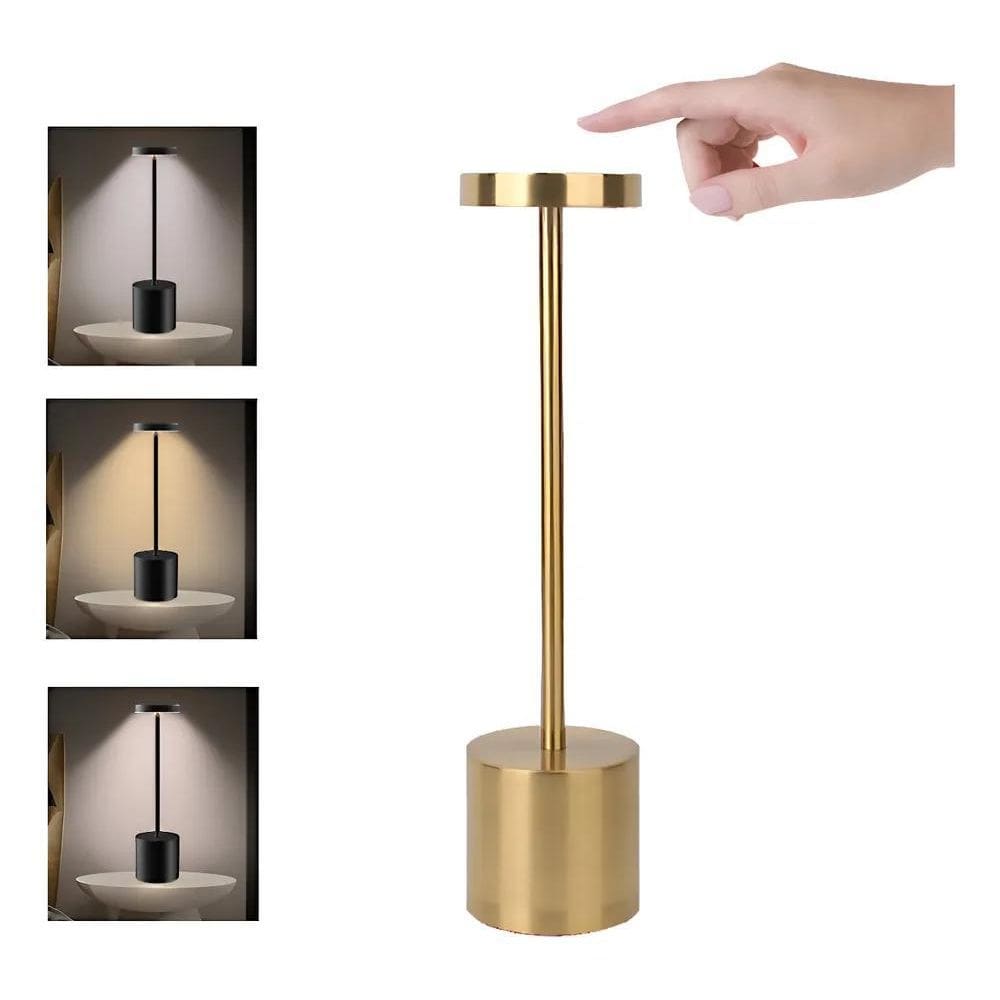 Luminária Mesa Abajur Led Dimerizável Sem Fio Preto Prateado