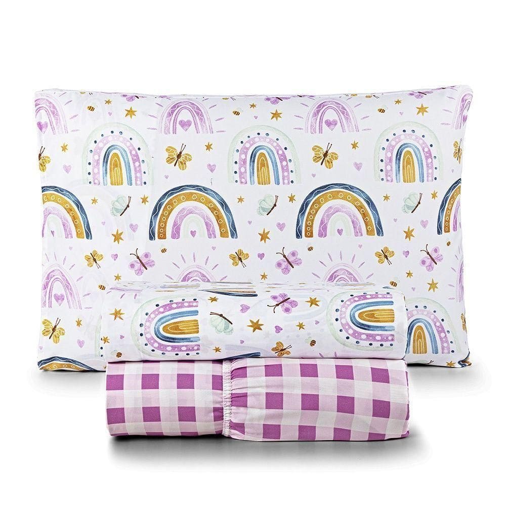 Jogo De Cama Tutti Kids 200 Fios Solteiro 03 Peças 100% Poliéster - Rainbow