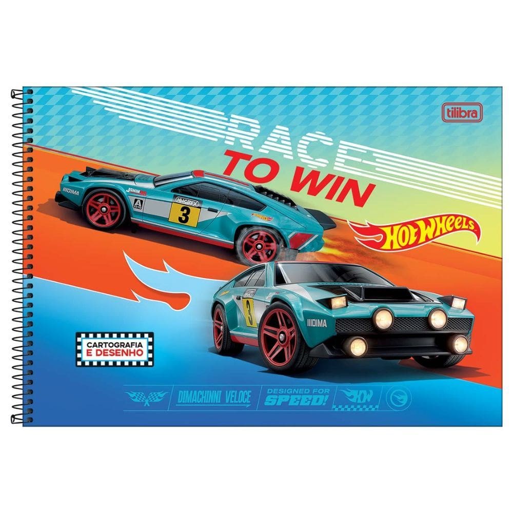 Caderno Espiral Cartografia e Desenho Hot Wheels Capa Dura 80 Folhas + Adesivos - Tilibra