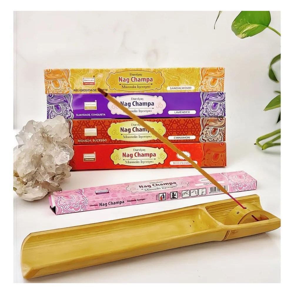 Kit 5 Incenso Darshan Massala Nag Champa + Incensario Bambu