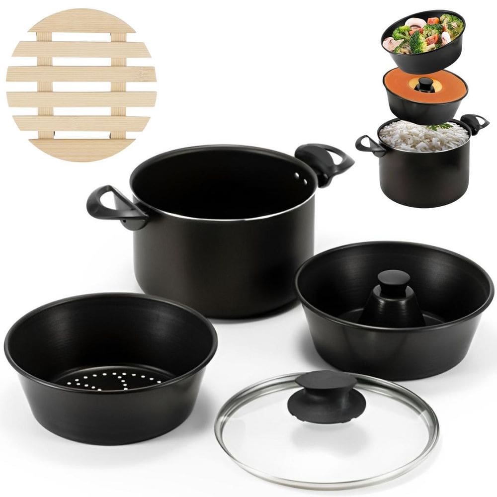 Panela 3 Em 1 Antiaderente 3,9L + 02 Descansos De Panela