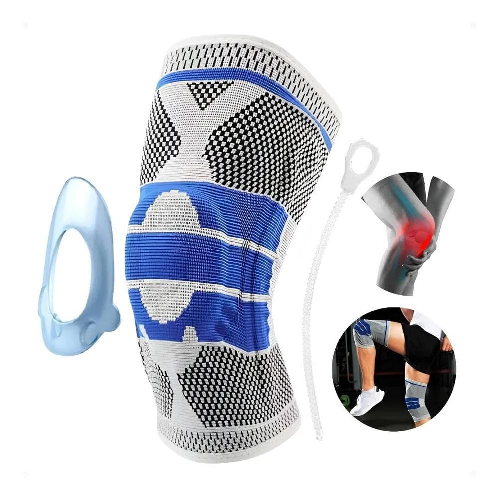 Joelheira Articulada Compressão Ortopédica Sil Preto E Azul