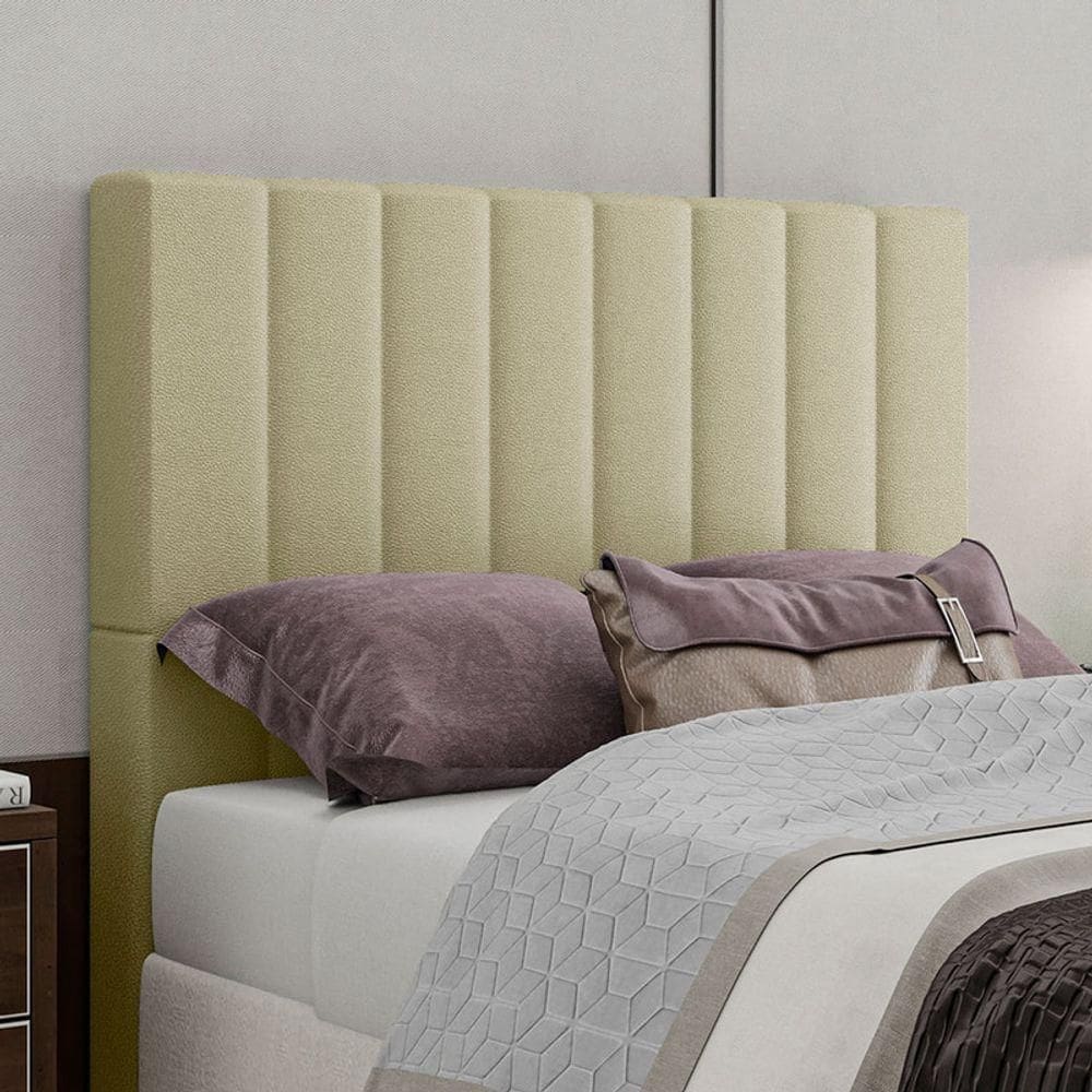 Cabeceira Estofada Queen 160 Cm Esmeralda Corino Bege