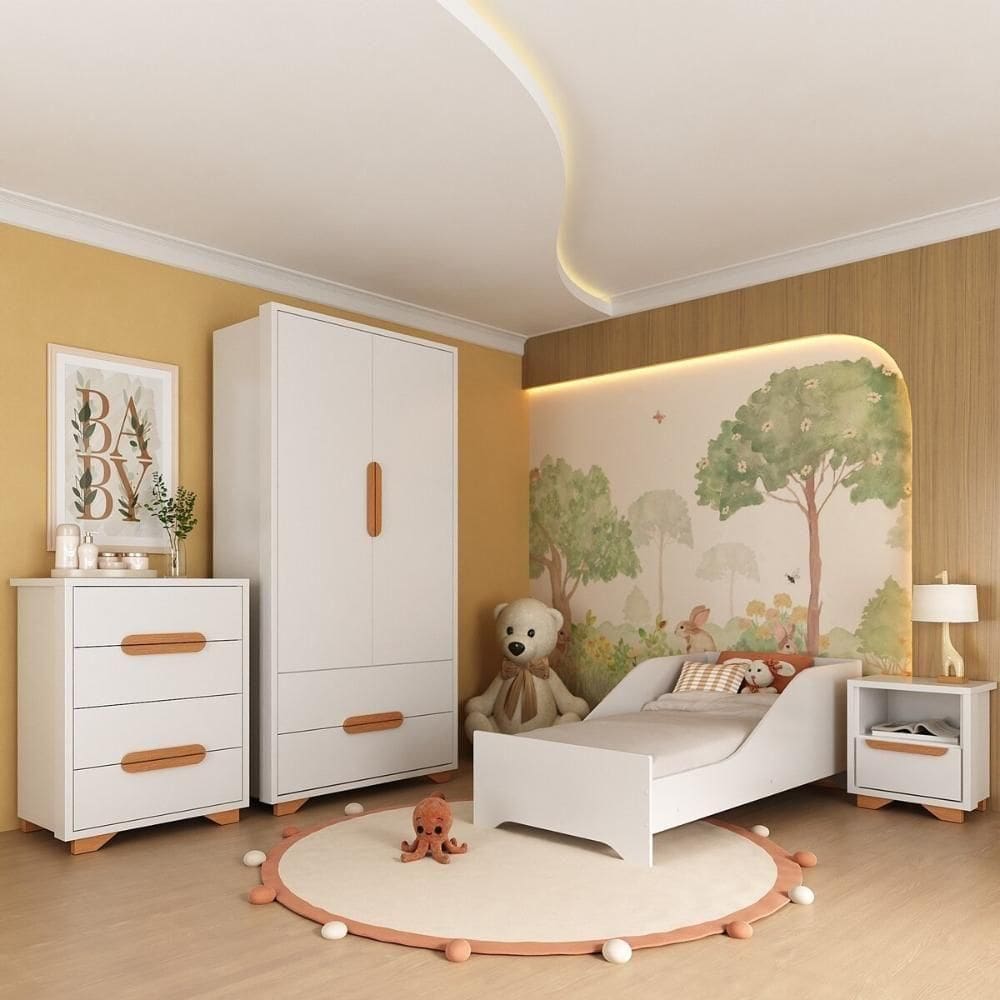 Quarto Infantil Completo Com Minicama Para Colchão 150x70cm Multimóveis Mp4401 Branco Natural