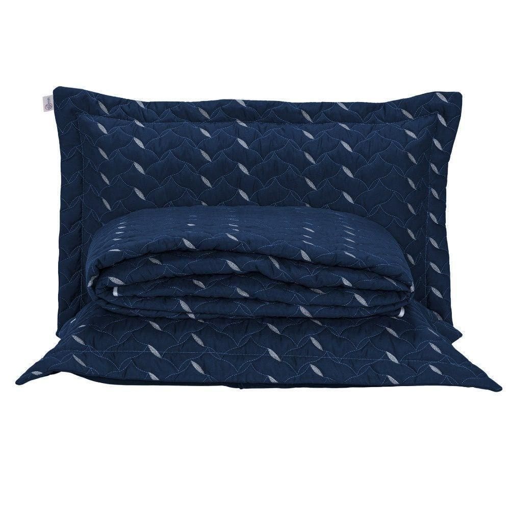 Cobre Leito Bordado 400 Fios Heitor Casal Queen 100% Poliéster - Azul Marinho