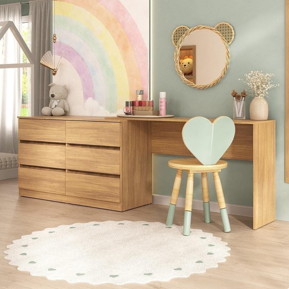 Penteadeira Infantil 231,5cm Com 6 Gavetas Multimóveis Mp4403 Madeirado