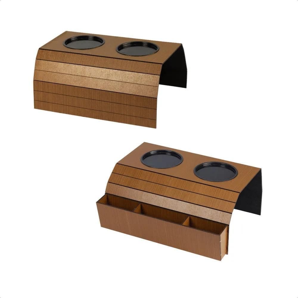 2X Kit 2 Esteiras Porta Copos Controle Braço Sofá Mdf Carame