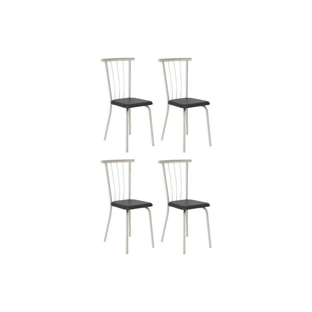 Cadeira Sala De Jantar 154 Aço Kit 4 Uni Prata-courano Preto - Carraro