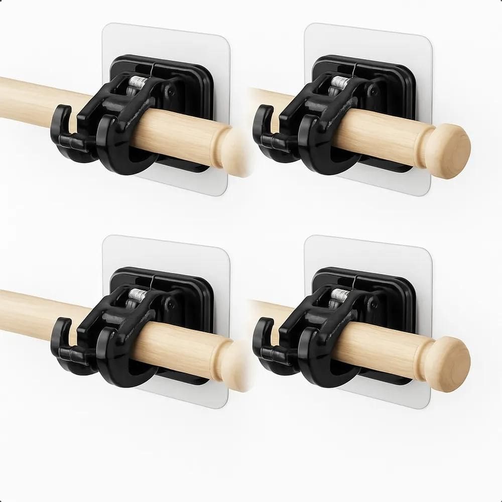 4X Suporte De Varão De Cortina Autoadesivo Sem Fu Preto