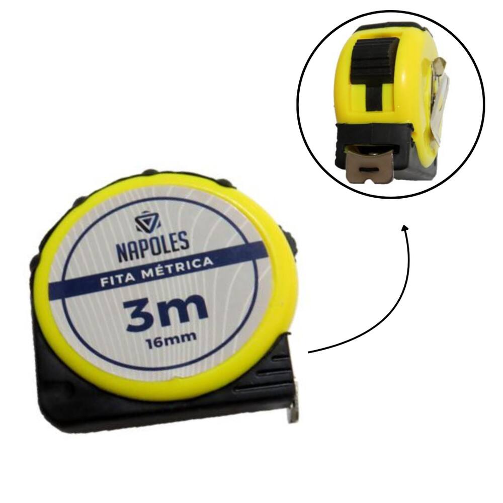 Trena  3 metros profissional emborrachada com trava fita de aço Suporte para Cinto Alta Precisão