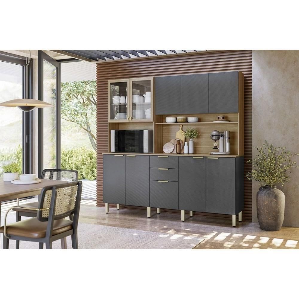 Cozinha Compacta Kit Amora C- 10 Portas E 2 Gavetas 198cm Amendola-grafito Tx - Demóbile