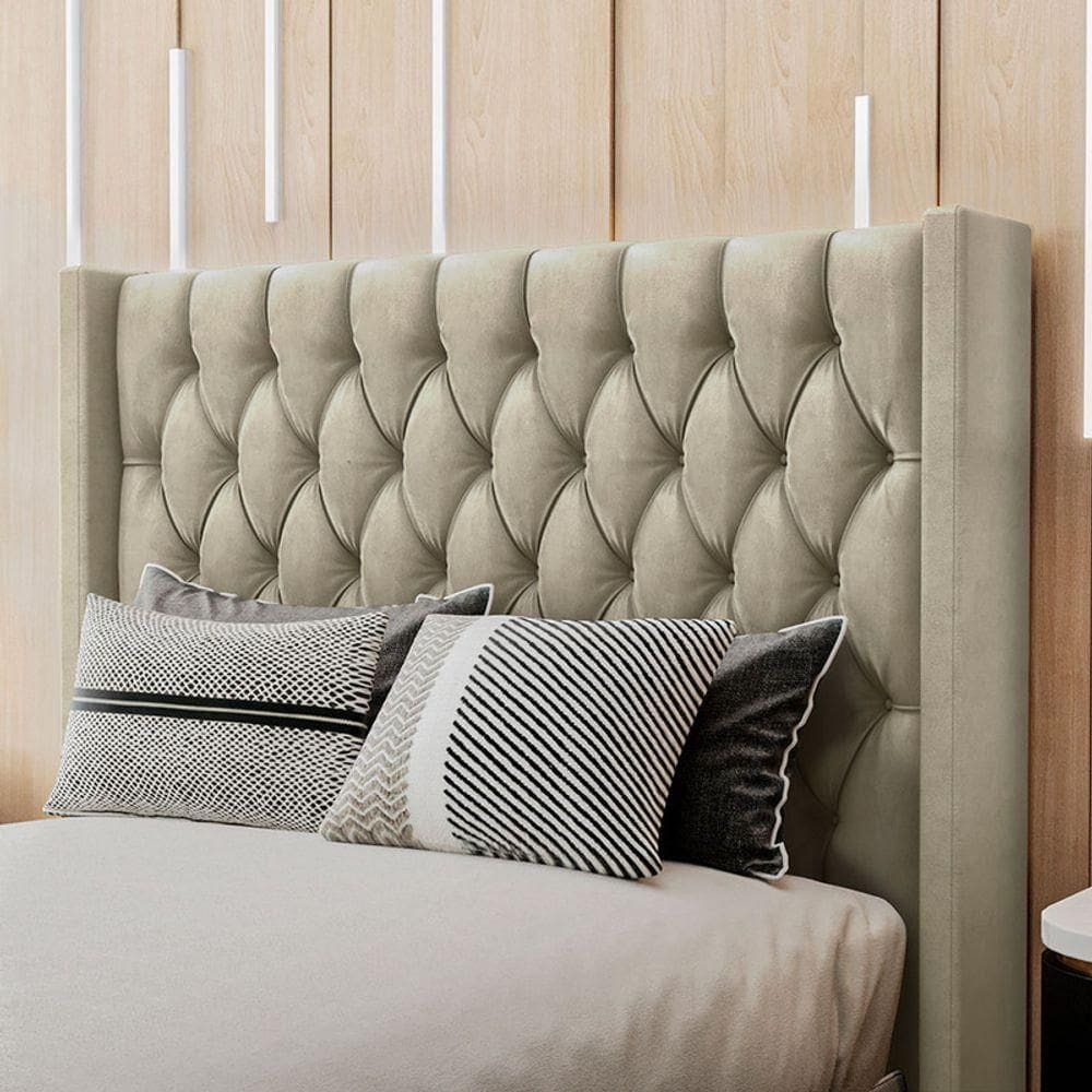 Cabeceira Estofada King 195 Cm Pérola Veludo Bege