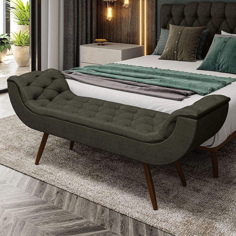 Recamier Puff Estofado Casal 140 Cm Drusa Veludo Marrom