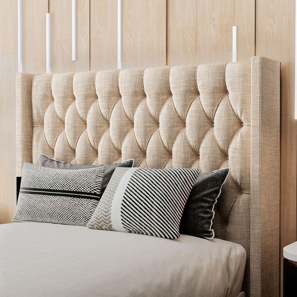 Cabeceira Estofada Queen 160 Cm Pérola Linho Bege