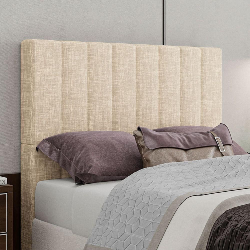 Cabeceira Estofada Queen 160 Cm Esmeralda Linho Bege