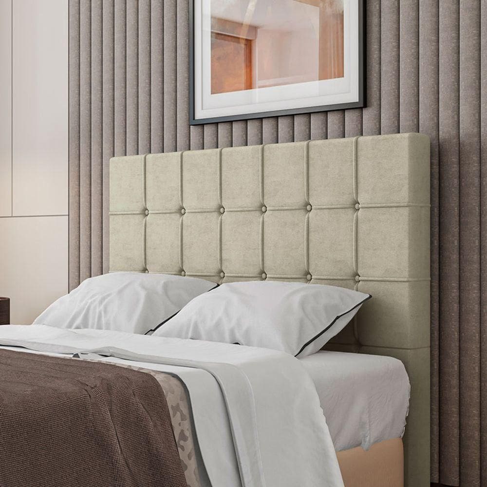 Cabeceira Estofada King 195 Cm Turmalina Veludo Bege
