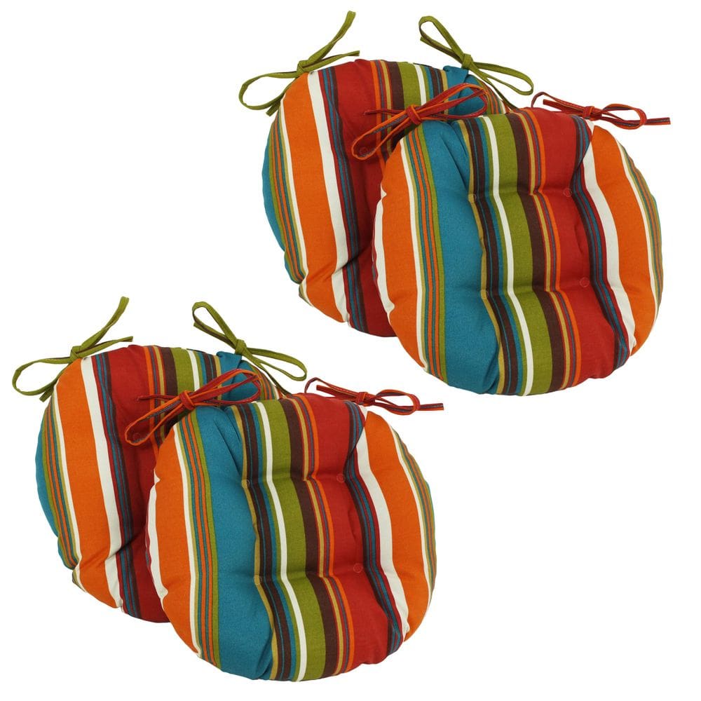 Almofada de cadeira redonda ao ar livre Blazing Needles, 16 cm, azul, pacote com 4