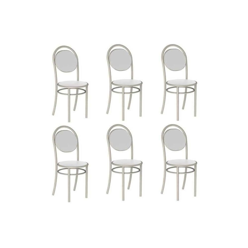 Kit 6 Cadeiras De Cozinha 190 Aço 6 Uni Prata-courano Branco - Carraro