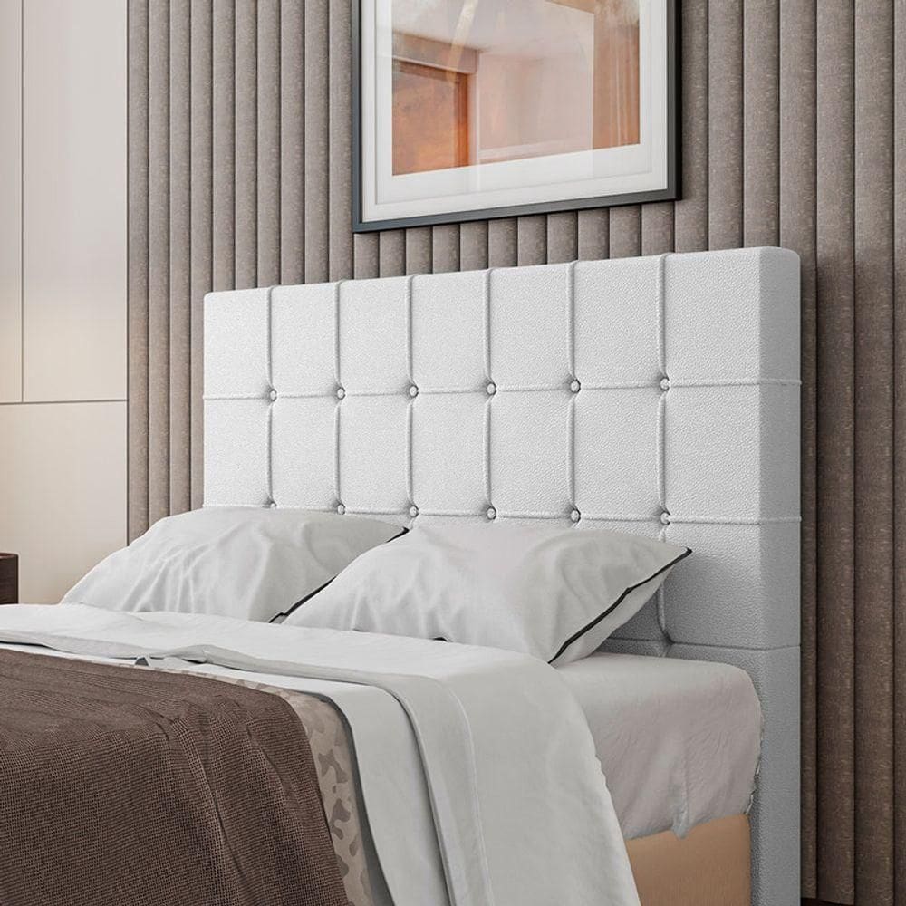 Cabeceira Estofada Solteiro 90 Cm Turmalina Corino Branco